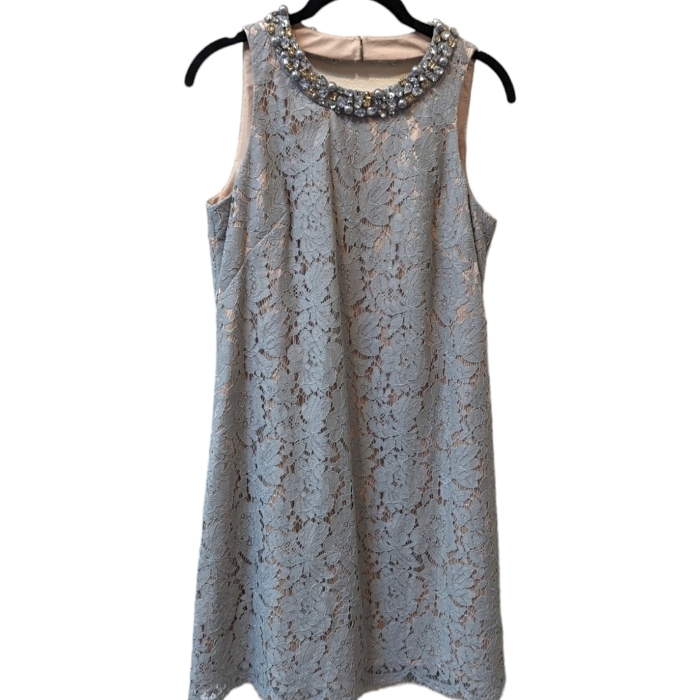 Eliza J Beaded Halterneck Dove Grey Lace Party Dress (4)